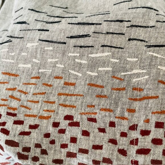 Poetry Embroidered Linen Lagenlook Maxi Dress Caftan Shawl Collar Size 12 - Picture 6 of 11